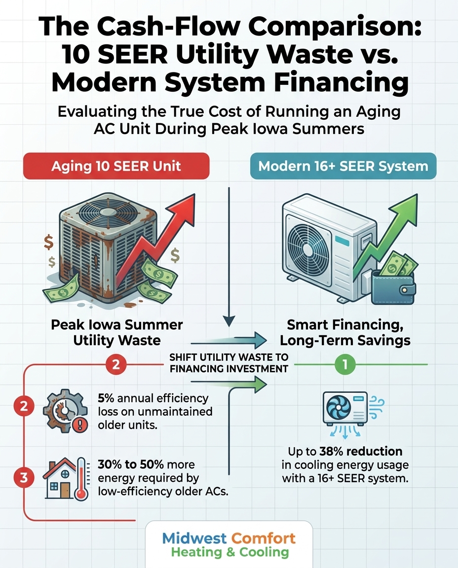 The Cash-Flow Comparison: 10 SEER Utility Waste vs. Modern System Financing
