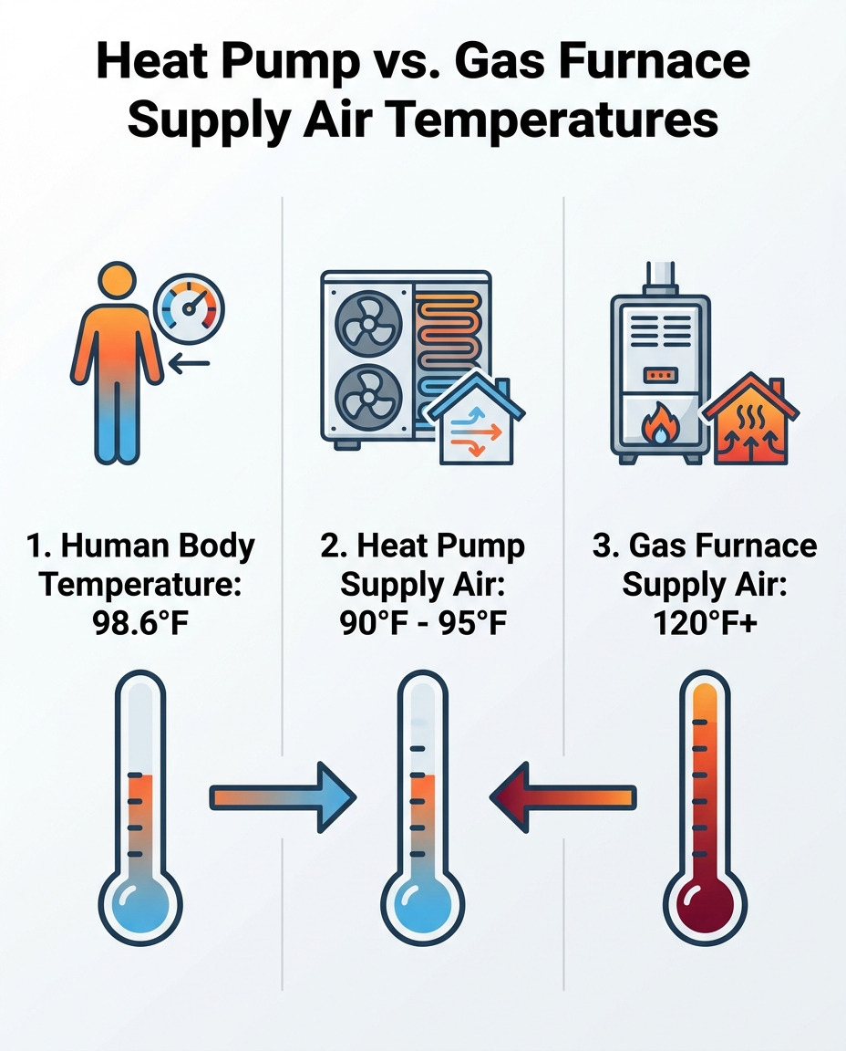 Heat Pump vs. Gas Furnace Supply Air Temperatures