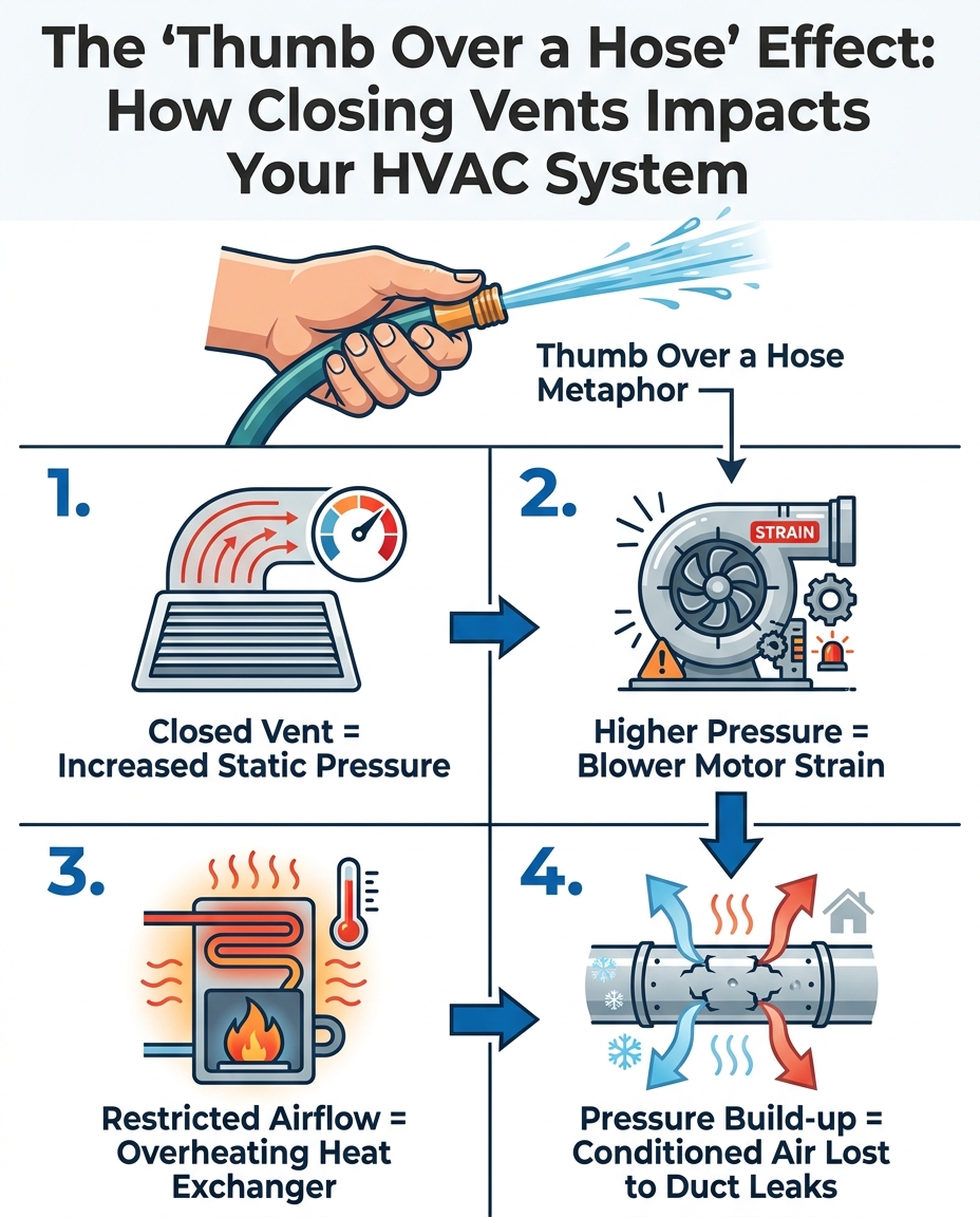 The 'Thumb Over a Hose' Effect: How Closing Vents Impacts Your HVAC System