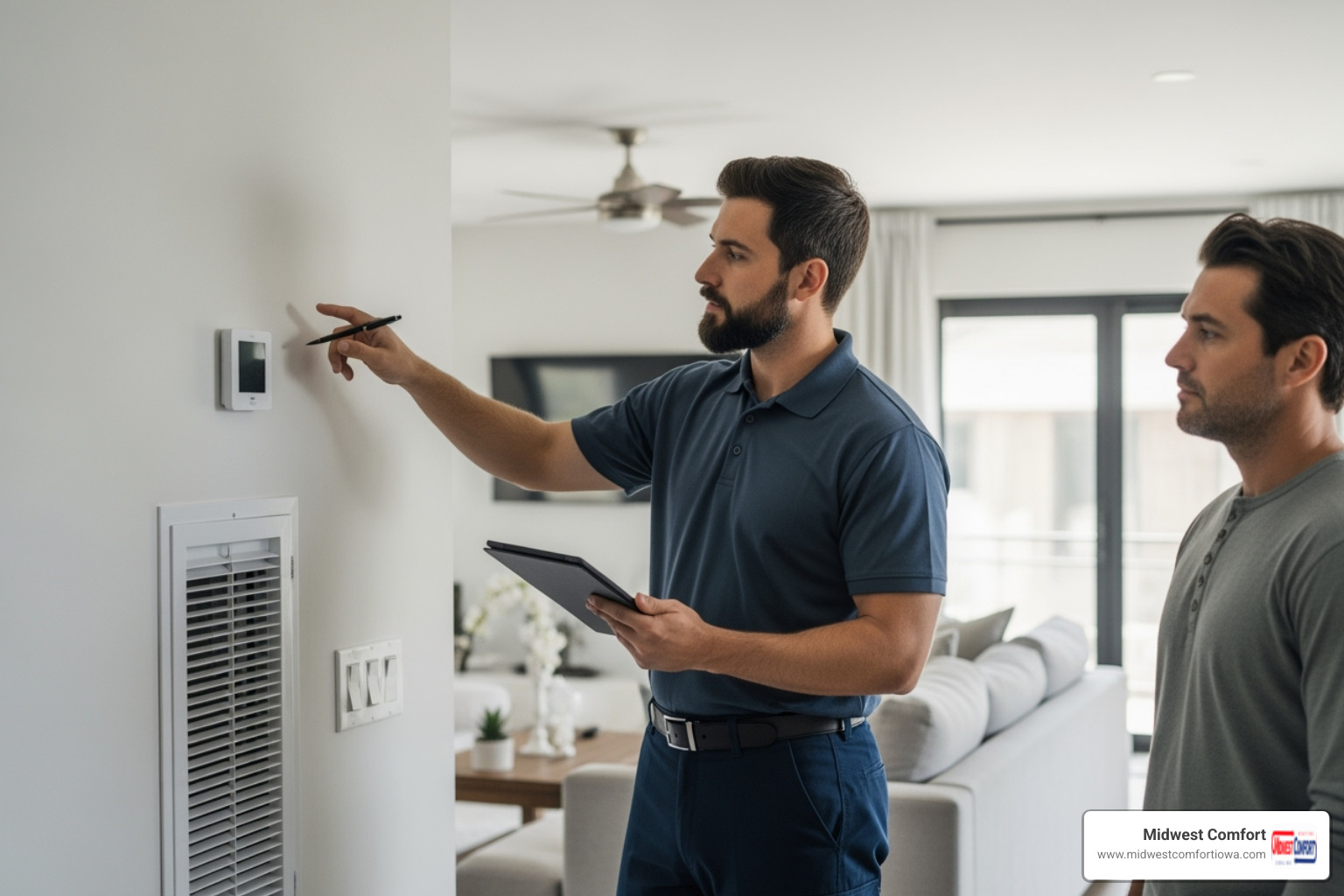 Image of a technician performing a home assessment. - ac installation waukee ia