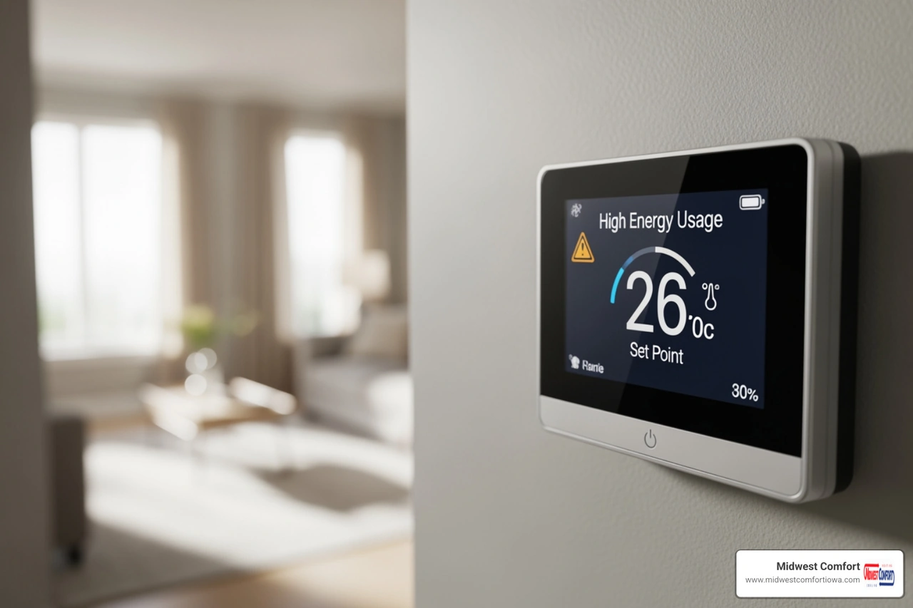 digital thermostat showing high energy usage and a cooling system that is struggling to reach the set temperature digital thermostat showing high energy usage and a cooling system that is struggling to reach the set temperature