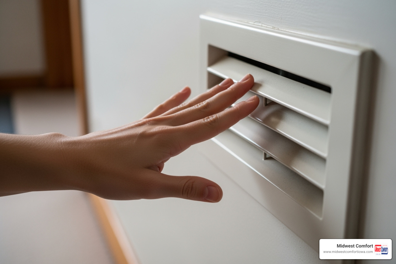 person holding a hand up to a vent with weak airflow - airflow balancing windsor heights person holding a hand up to a vent with weak airflow - airflow balancing windsor heights