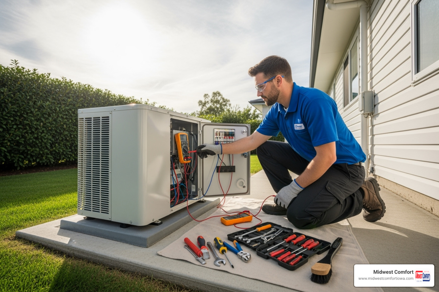 technician performing a heat pump tune-up - heat pump installation des moines technician performing a heat pump tune-up - heat pump installation des moines