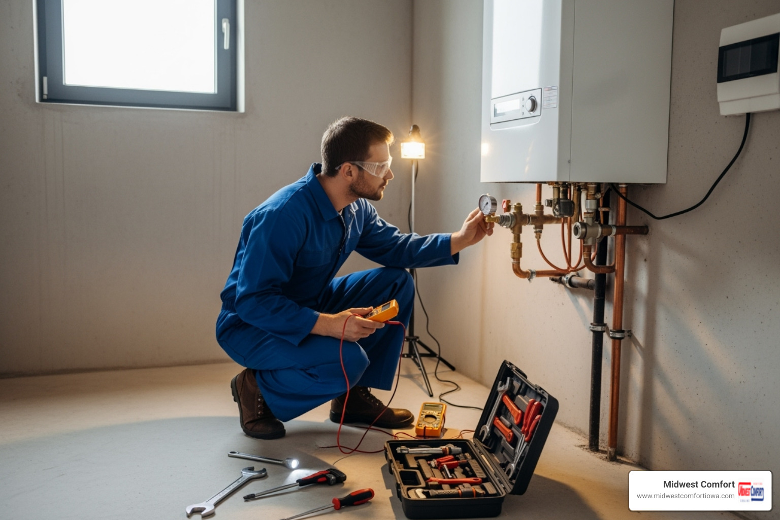 technician performing maintenance on a boiler - boiler repair des moines technician performing maintenance on a boiler - boiler repair des moines