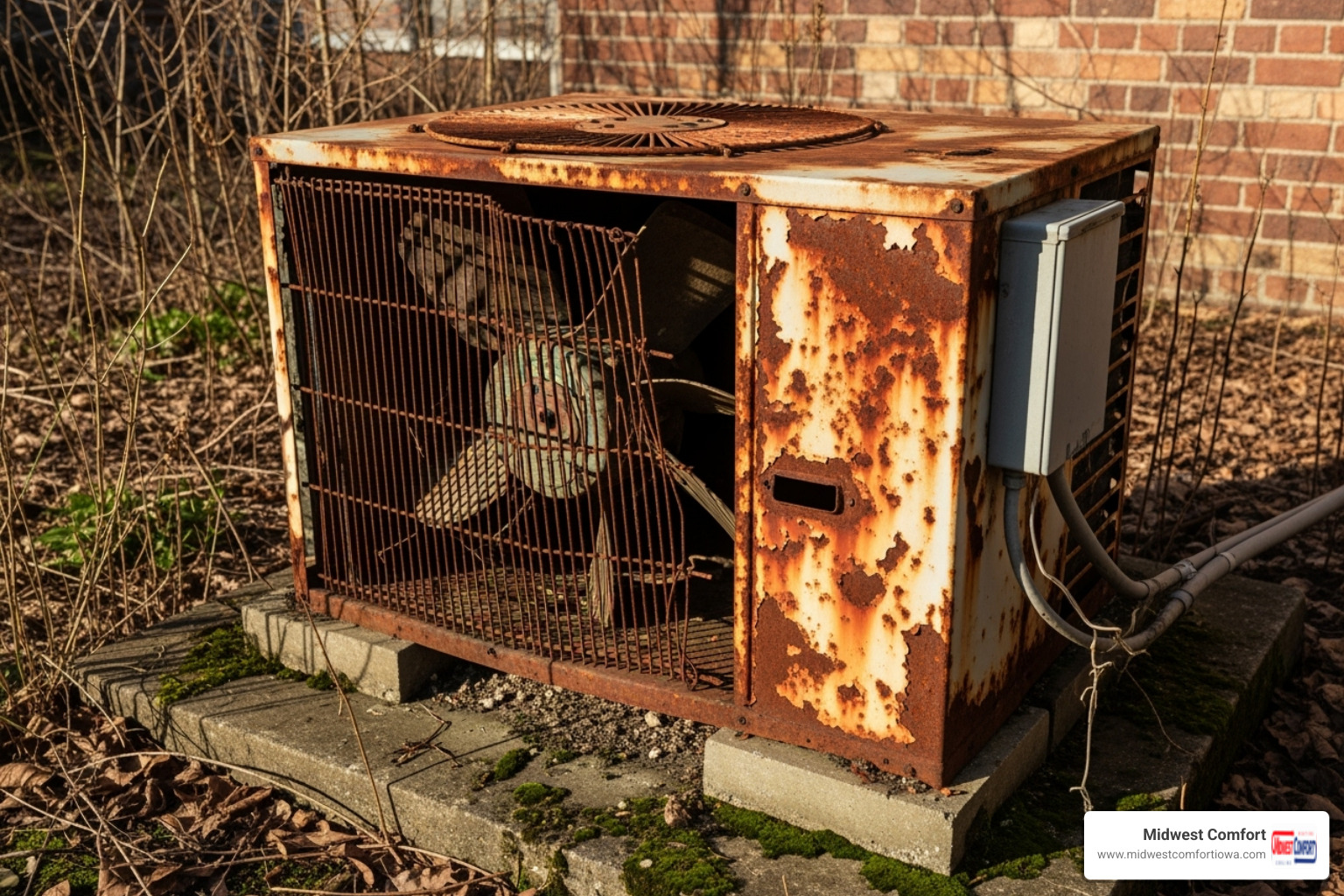 old, rusted outdoor air conditioning unit - ductless replacement waukee