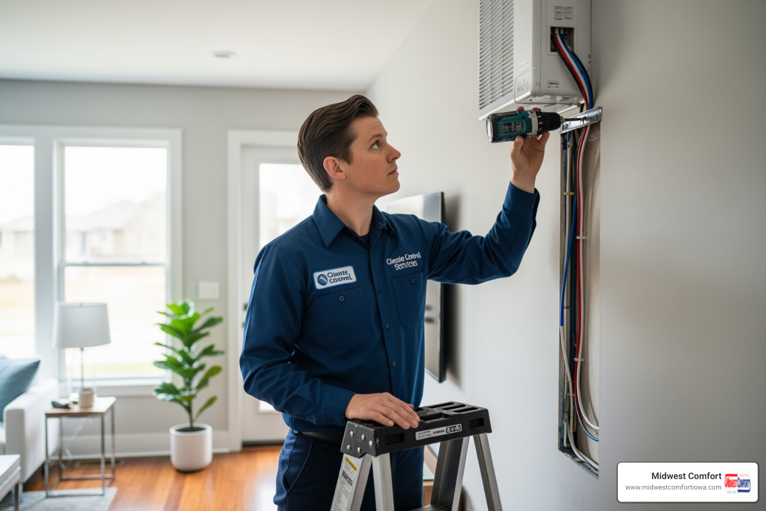 certified technician carefully installing an indoor ductless unit - ductless replacement waukee
