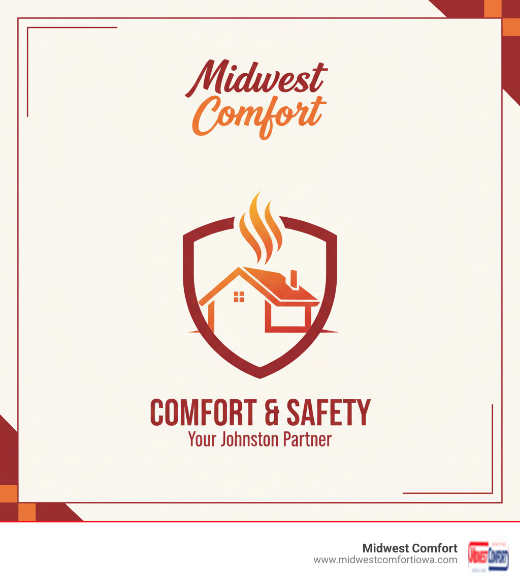 A graphic showing the Midwest Comfort logo with a warm, inviting home illustration, emphasizing comfort and safety - emergency furnace service johnston infographic 