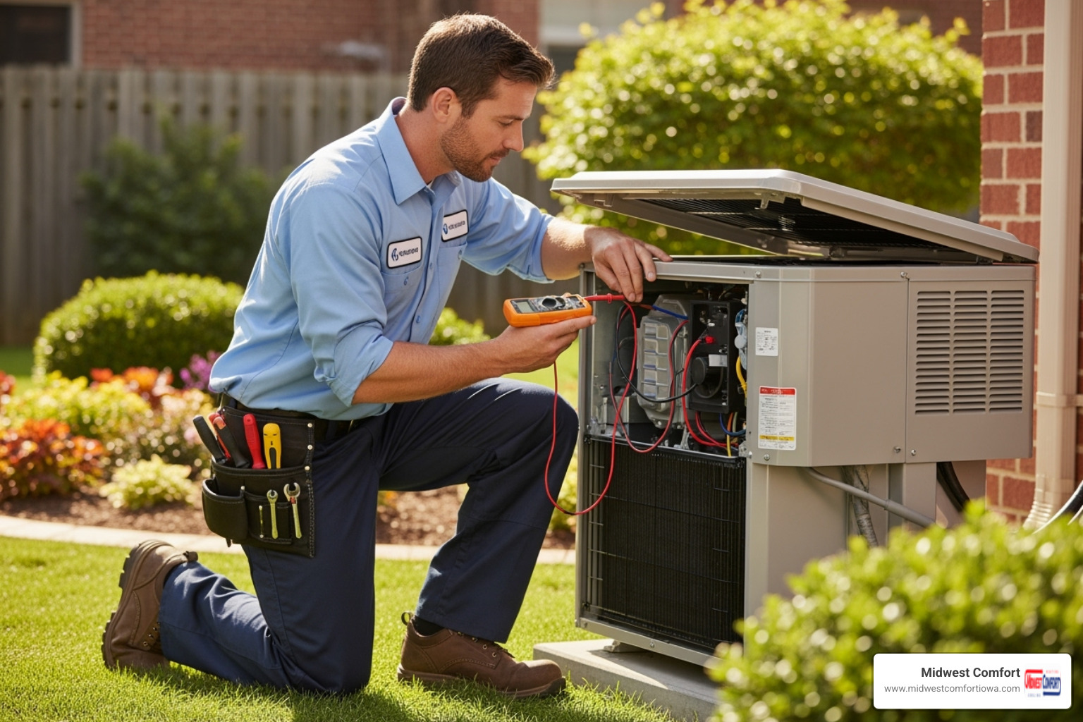 Technician performing routine HVAC maintenance - emergency hvac repair des moines Technician performing routine HVAC maintenance - emergency hvac repair des moines