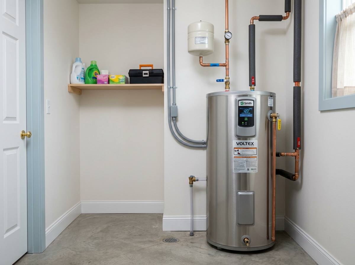 modern energy efficient water heater installed in a clean utility room - emergency water heater installation in des moines modern energy efficient water heater installed in a clean utility room - emergency water heater installation in des moines