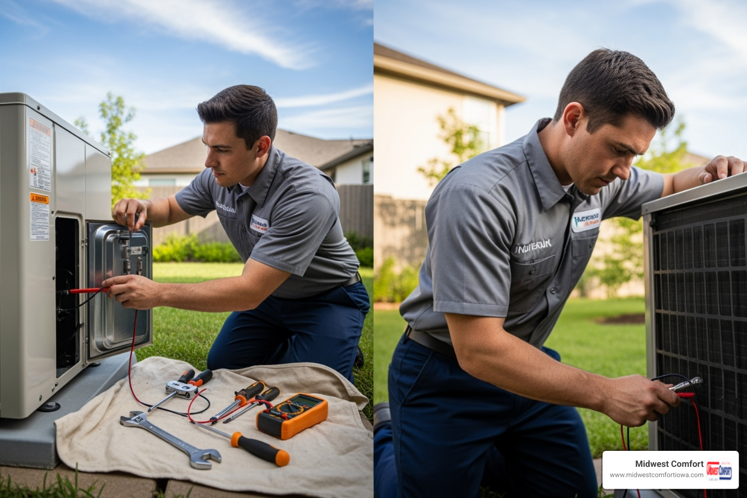 HVAC technician performing maintenance on an outdoor heat pump unit - heat pump service johnston HVAC technician performing maintenance on an outdoor heat pump unit - heat pump service johnston