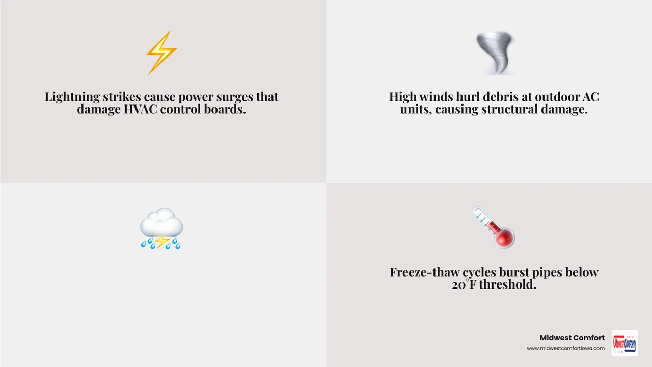 Infographic showing Iowa's weather threats and their impact on HVAC and indoor air quality home systems infographic Infographic showing Iowa's weather threats and their impact on HVAC and indoor air quality home systems infographic