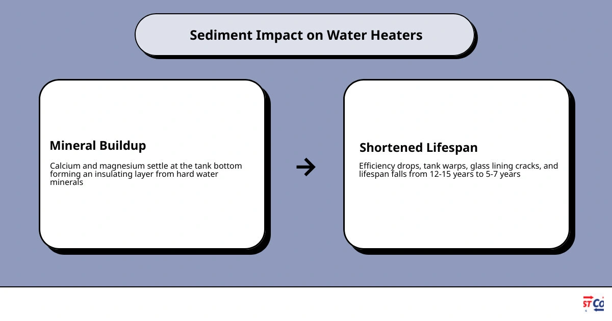 Infographic showing how sediment accumulates in a water heater tank over time and reduces lifespan infographic Infographic showing how sediment accumulates in a water heater tank over time and reduces lifespan infographic