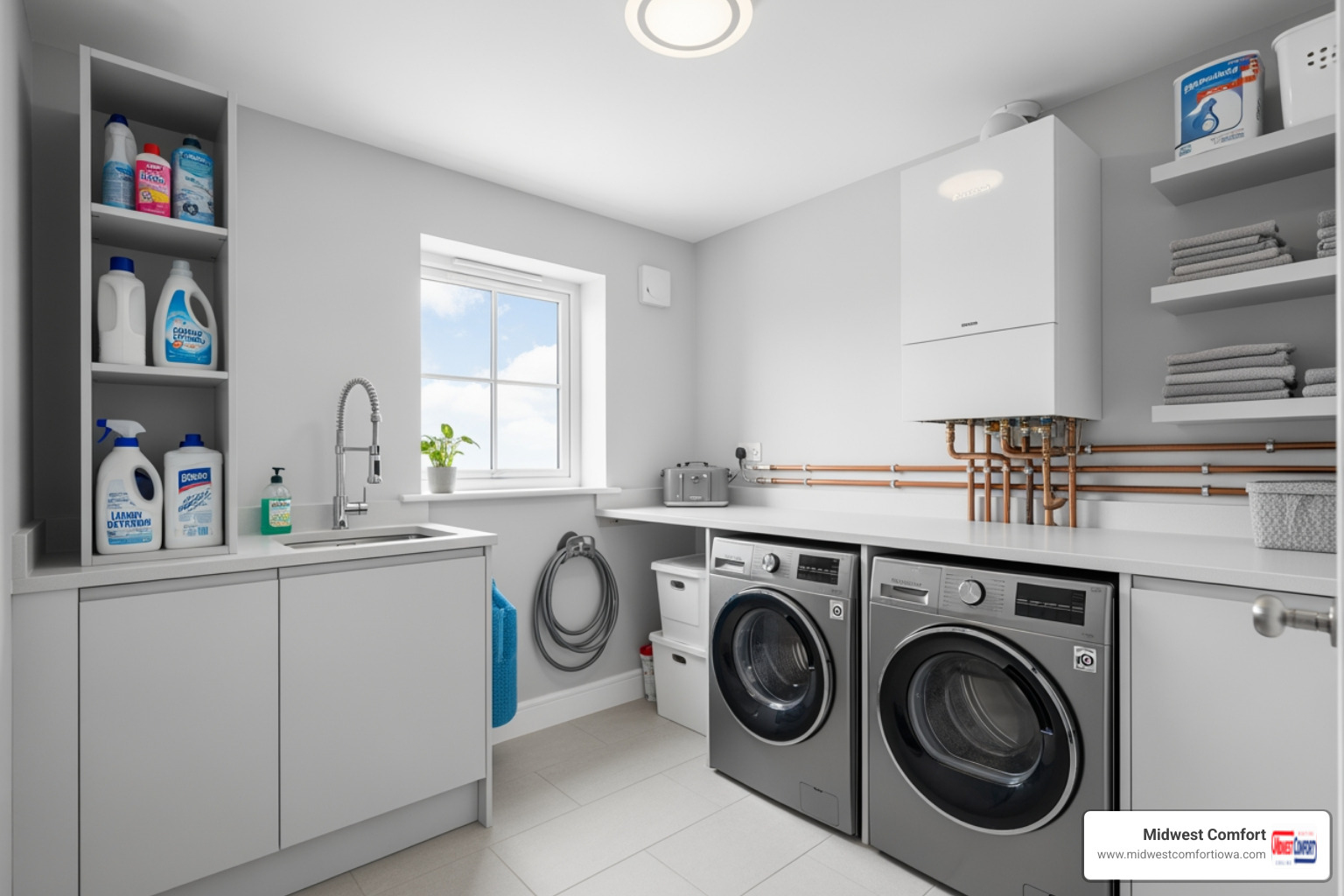 of a clear and accessible utility room with a boiler - "I need a trustworthy technician for boiler repair in Des Moines." of a clear and accessible utility room with a boiler - "I need a trustworthy technician for boiler repair in Des Moines."