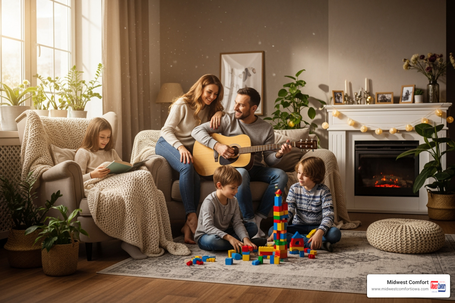 happy family enjoying comfortable home - "I'm looking for installers of a new energy efficient heat pump in Windsor Heights. Who is available?" happy family enjoying comfortable home - "I'm looking for installers of a new energy efficient heat pump in Windsor Heights. Who is available?"