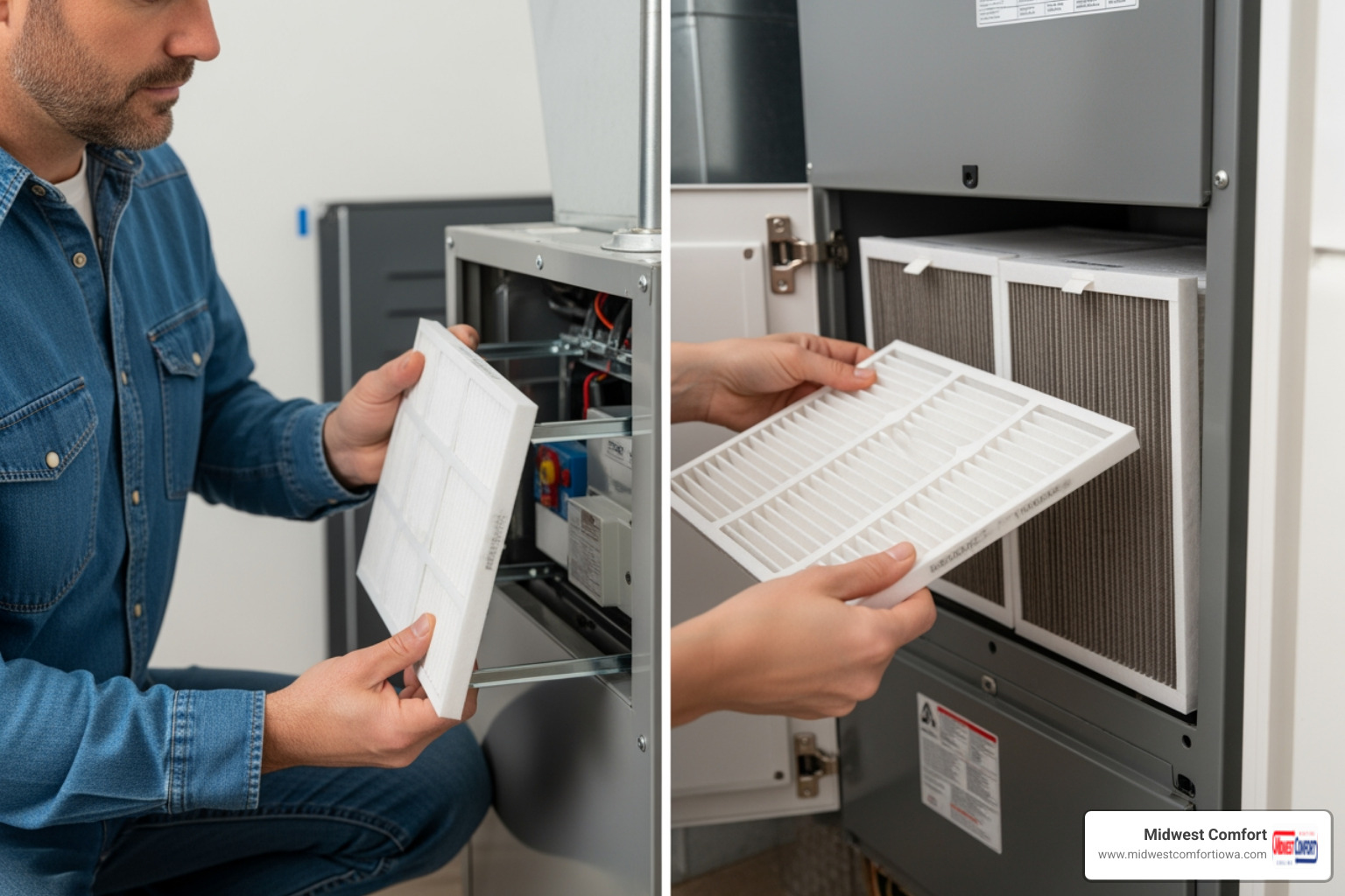 of a homeowner changing an air filter - indoor air services polk city