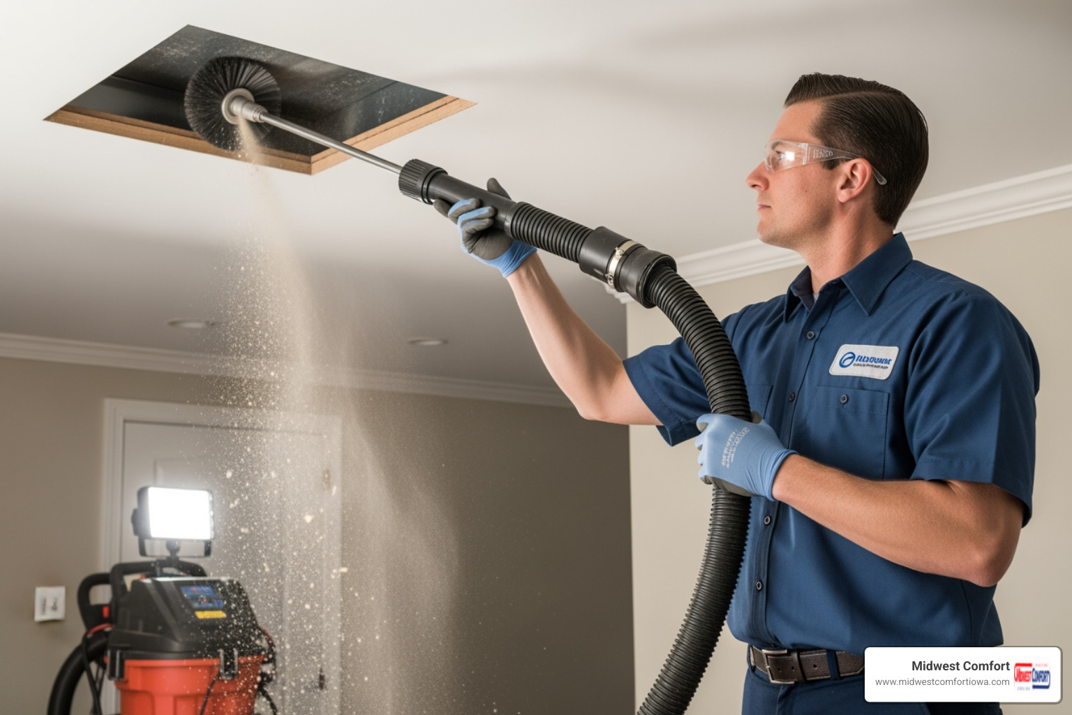 of a technician using professional duct cleaning equipment - indoor air services polk city