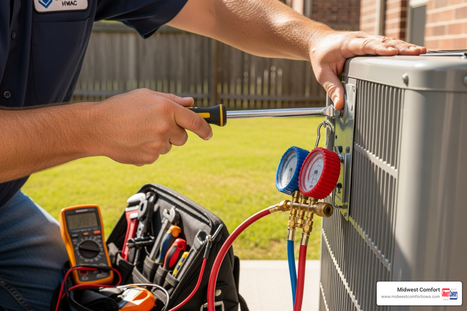 A technician professionally servicing an outdoor air conditioning unit - maintenance plan polk city A technician professionally servicing an outdoor air conditioning unit - maintenance plan polk city