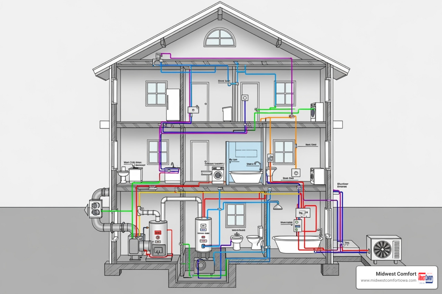 A diagram showing a home's essential systems like HVAC, plumbing, and electrical - maintenance plan polk city A diagram showing a home's essential systems like HVAC, plumbing, and electrical - maintenance plan polk city