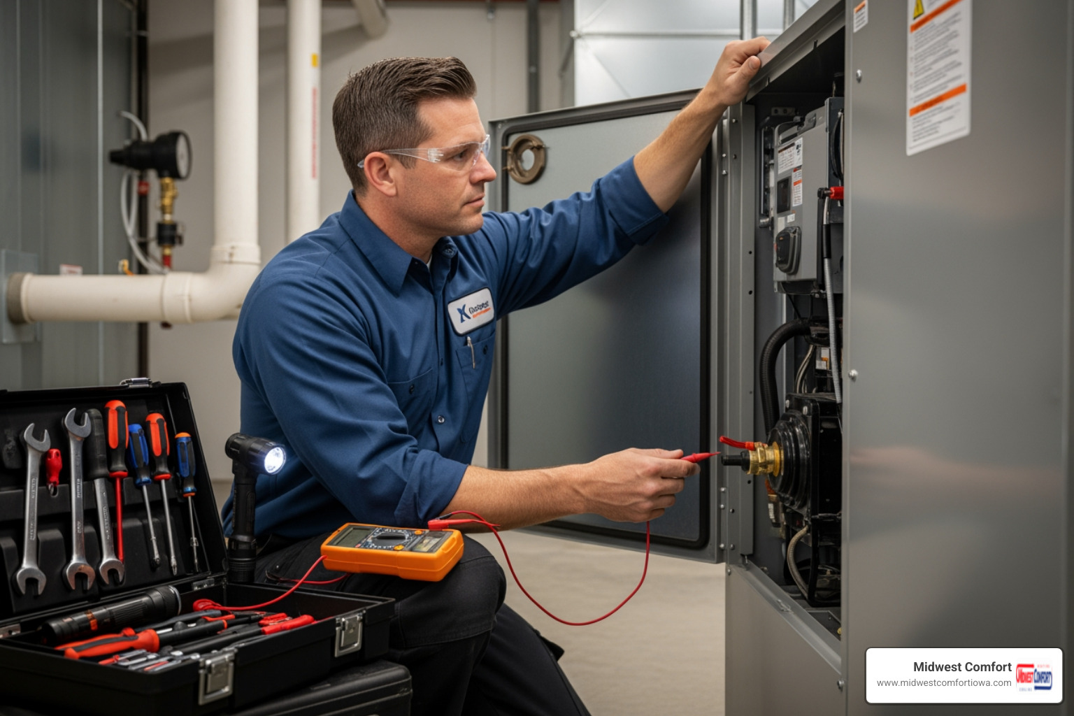 professional technician safely working on an HVAC air handler - uv light installation waukee