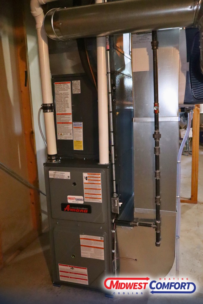 Amana furnace installation by Midwest Comfort in a Des Moines-area home